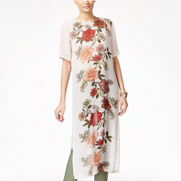 Vince Camuto soft blush pink floral flowy long tunic top, S - Picture 5 of 15